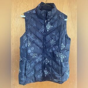 Womens Eddie Bauer Goose Down Black Snowflake Print Winter Vest - Size M